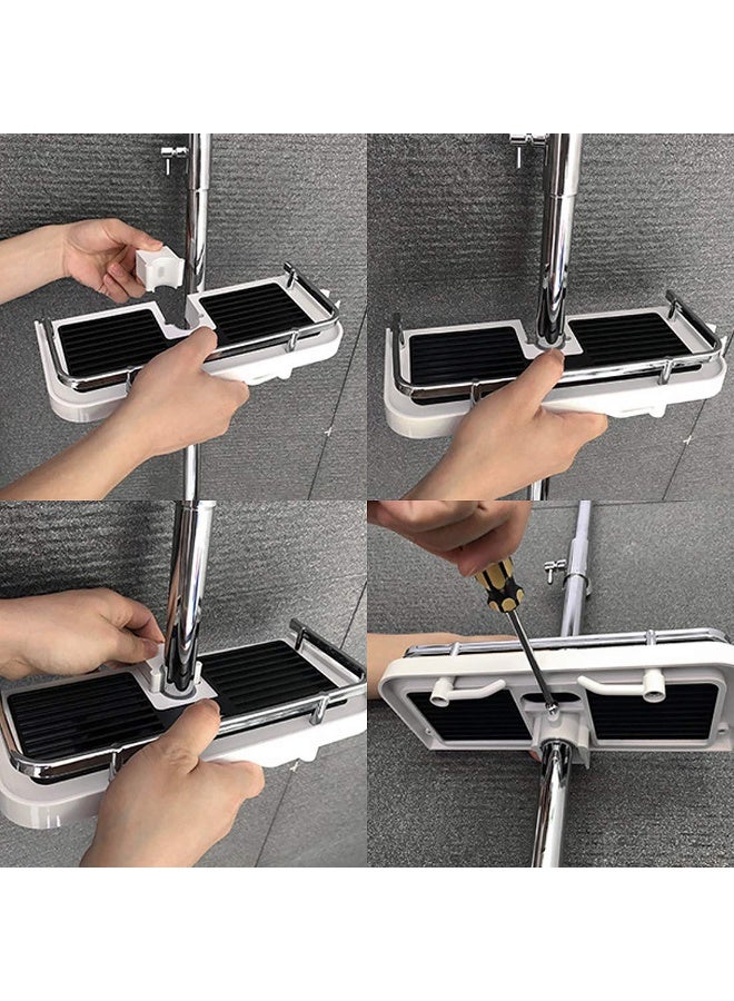 Direct Shower Caddy Shelf for Slide Bar, Bathroom Shower Rack Organizer Sponge Soap Holder for Shampoo Soap, with Stainless Steel Guardrail, Adjustable Shower Shelves with Hanging Hook - Image 5